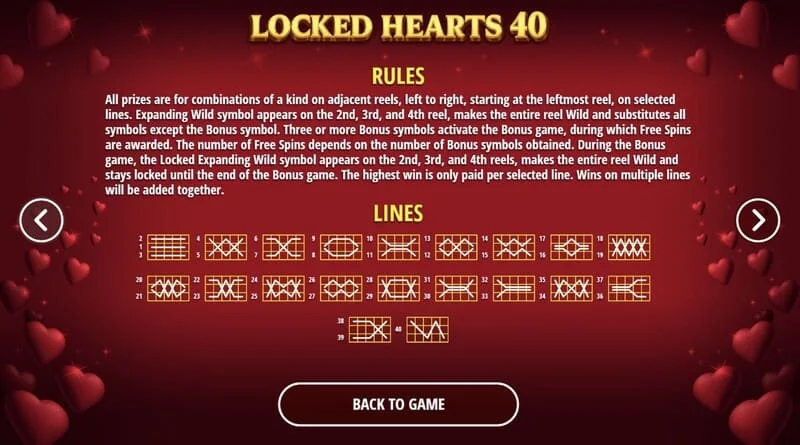 Locked Hearts 40 - linjat fituese në bobina